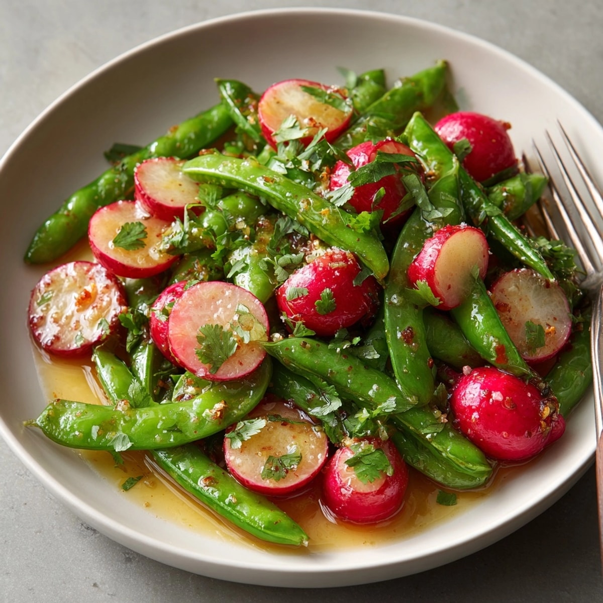 Vibrant Sugar Snap Pea & Radish Salad, perfect for a light and refreshing summer lunch.