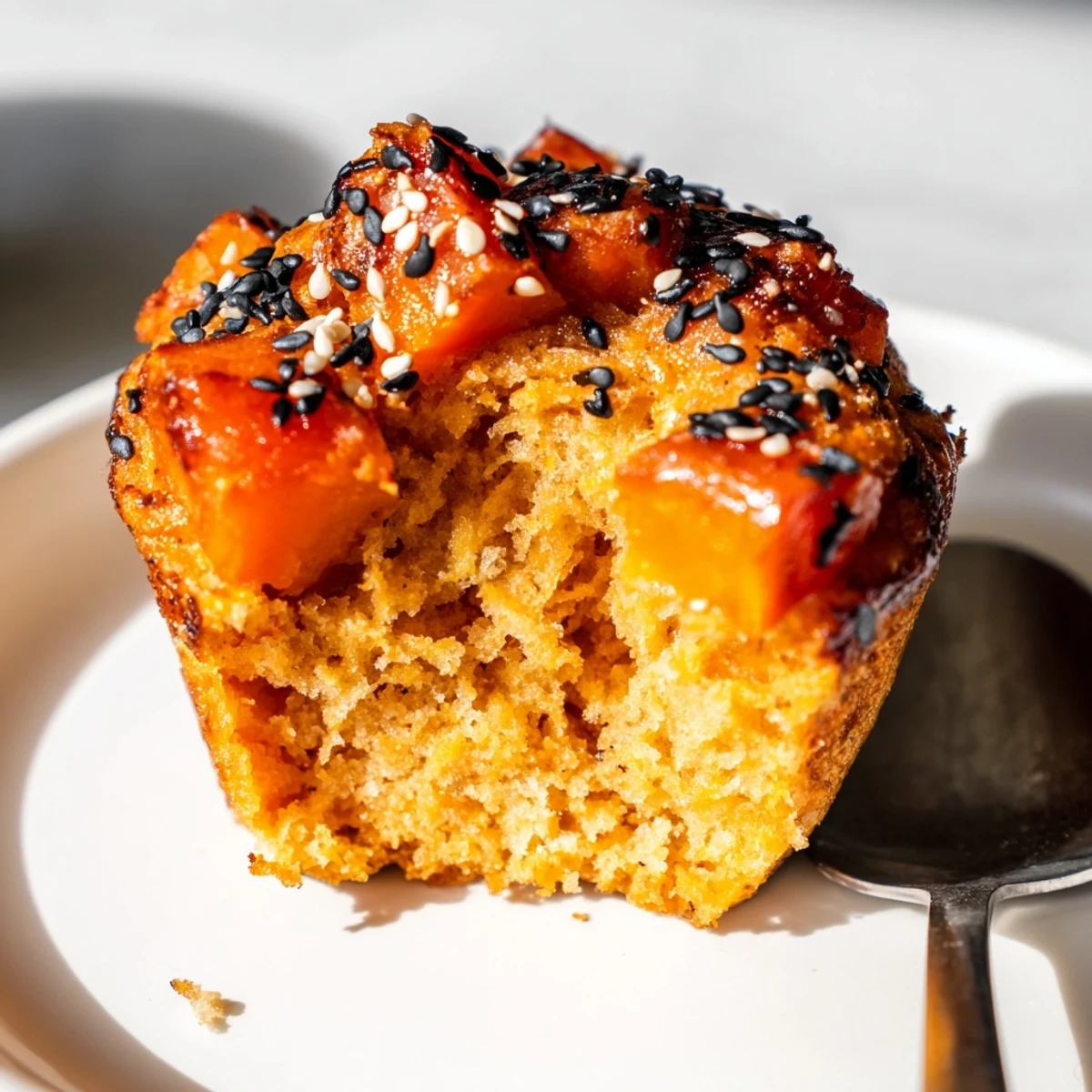 Moist Japanese Teriyaki Sweet Potato Muffins drizzled with glaze, perfect for breakfast.  