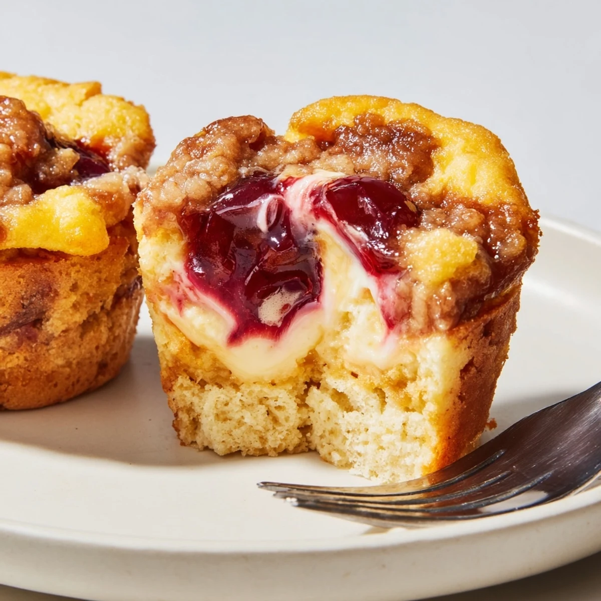Delicious Cherry Cheesecake Pumpkin Muffin Pie adorned with vibrant cherry topping and creamy layers.
