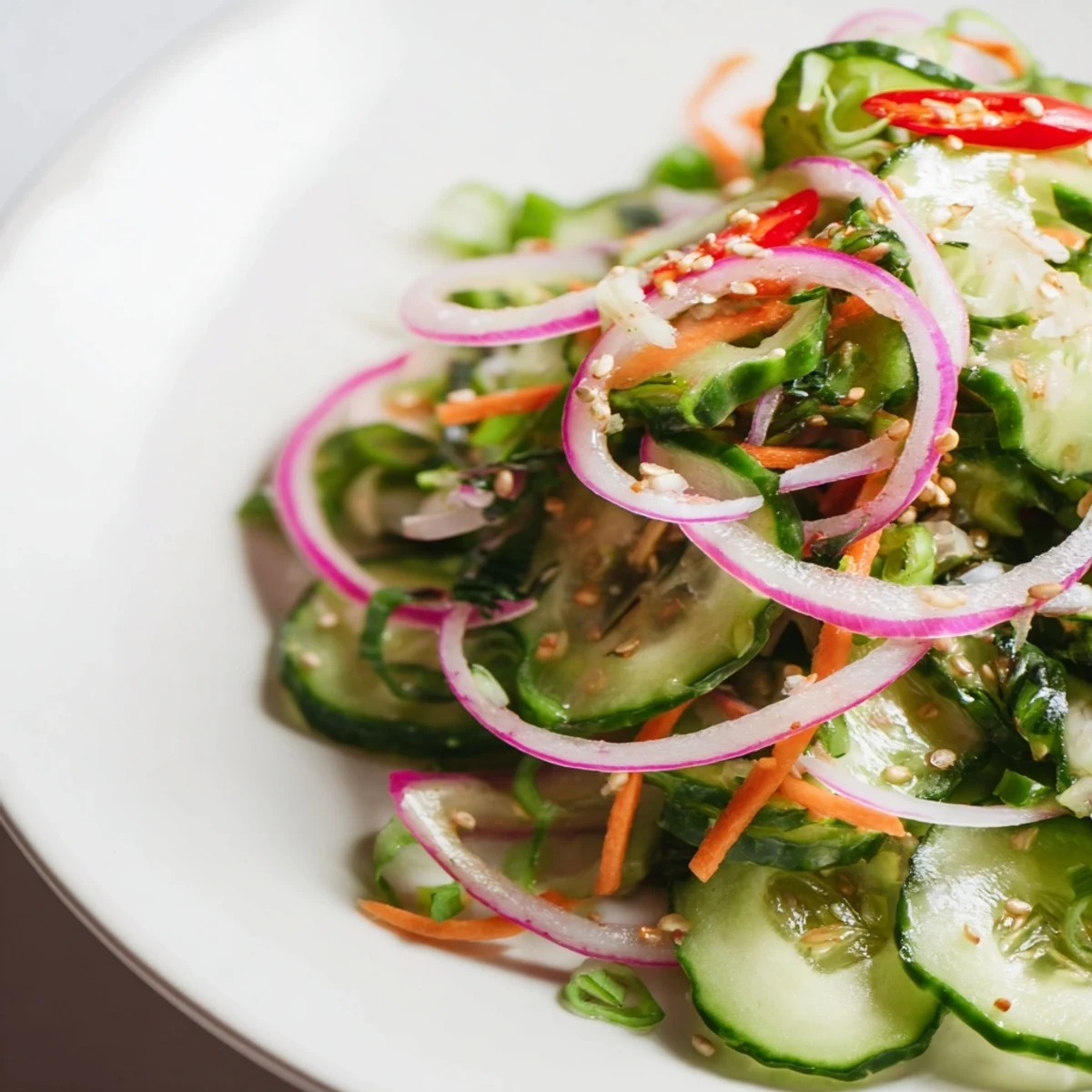 Savory cucumber salad remix, perfect as a side dish or light appetizer.