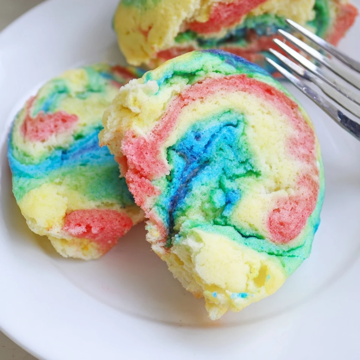 Fluffy cloud bread recipe with vibrant rainbow colors, perfect for festive occasions.  