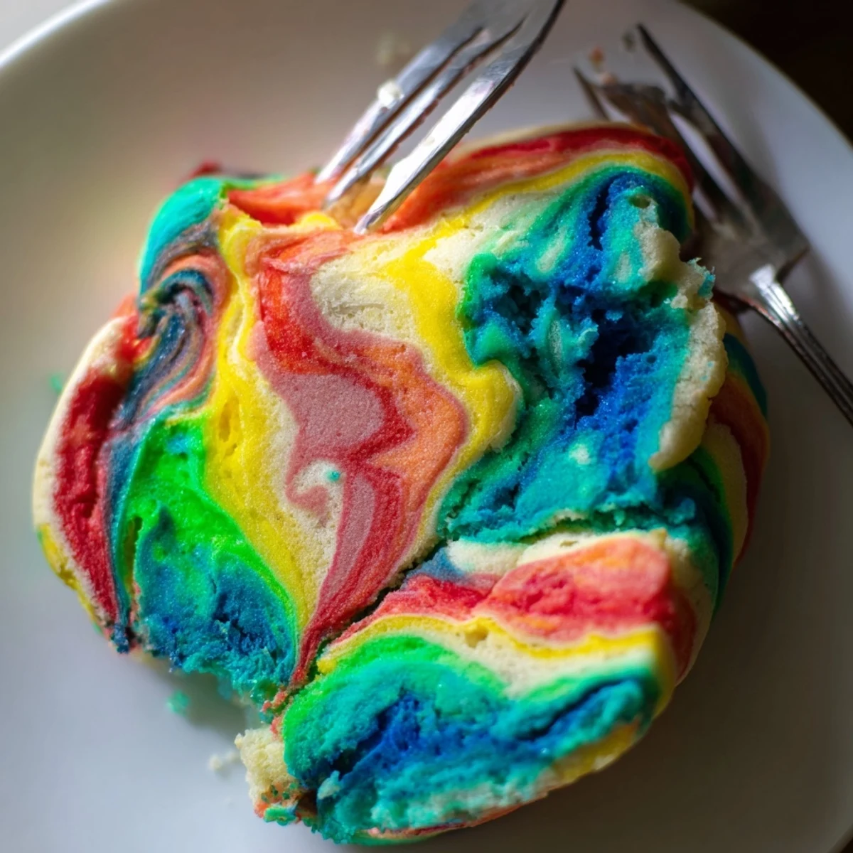 Delightful cloud bread reveals a colorful rainbow, ideal for fun breakfast treats.  