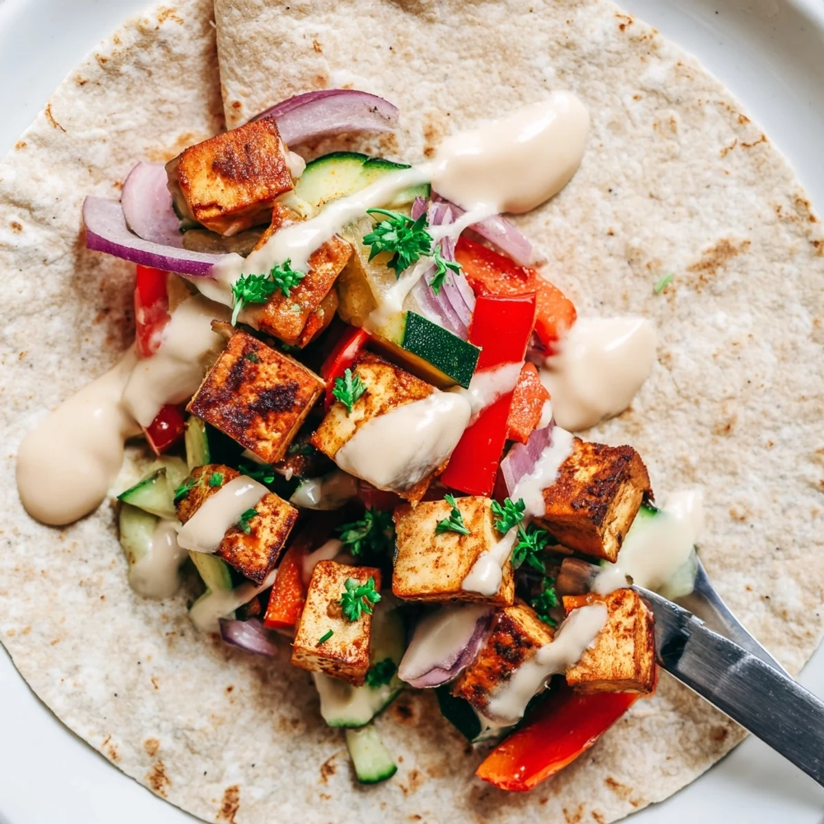 Vegan Viral Recipe re-make showcasing roasted tofu and vibrant veggies in pita.  