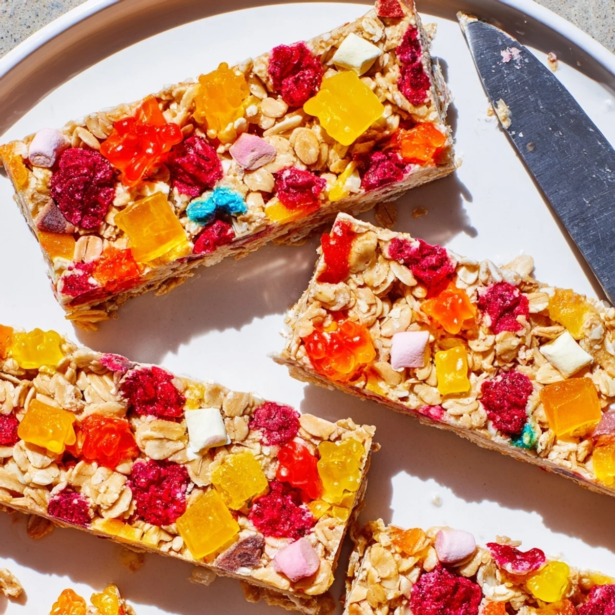 Chewy and sweet homemade gummies elevate these vibrant DIY snack bars for tasty enjoyment.