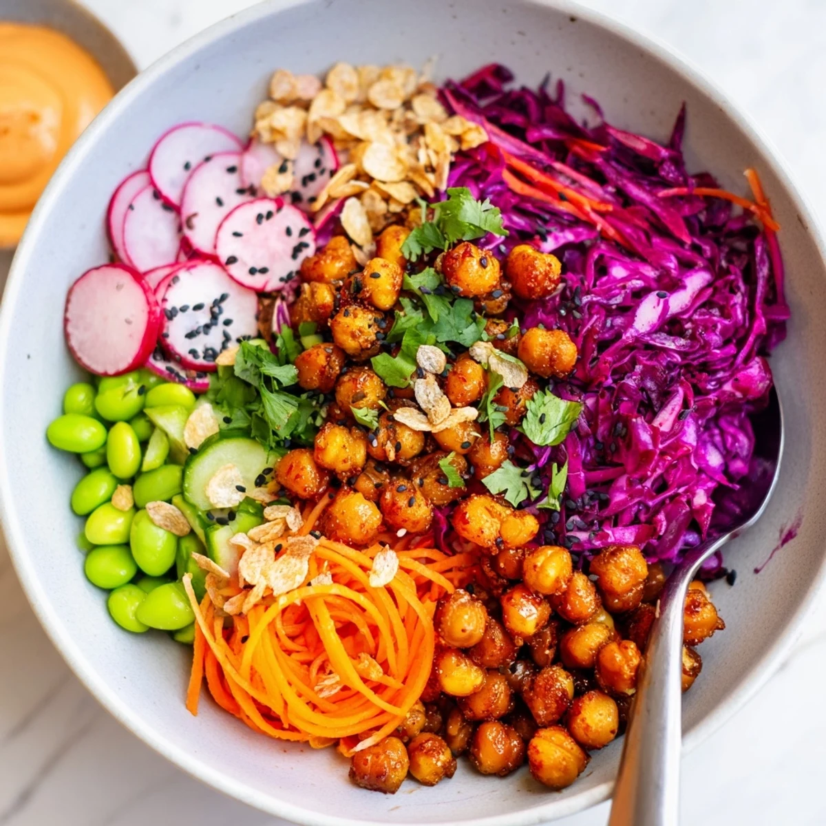 Vibrant ASMR Crunch Snack Bowls loaded with colorful vegetables and crispy toppings.  