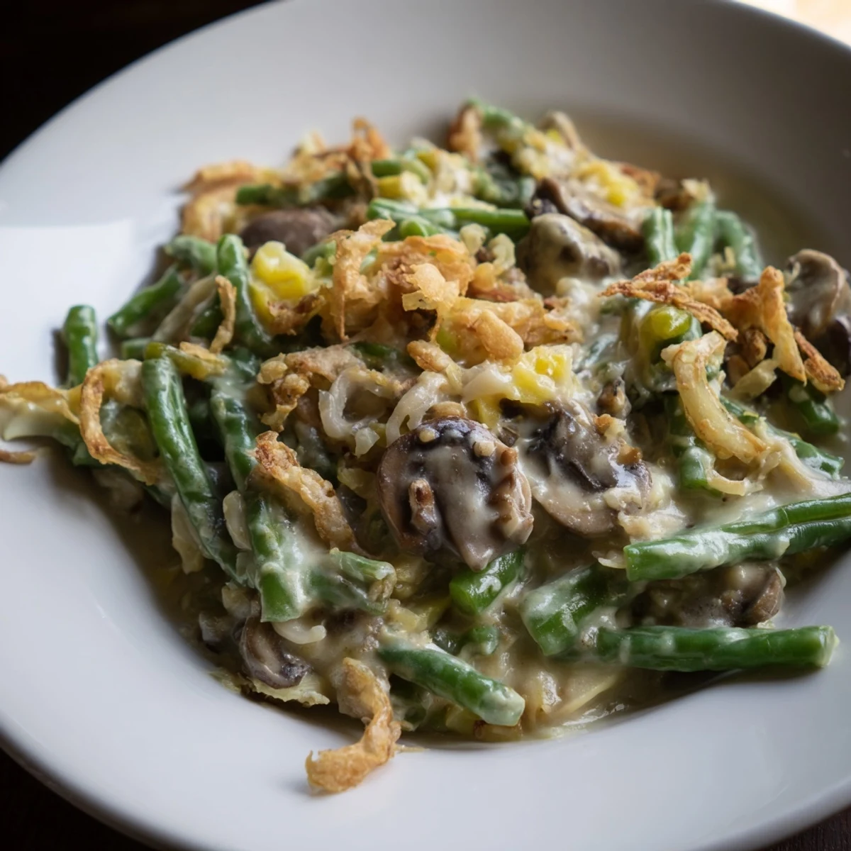 Enjoy a cozy meal with this nostalgic Old-School Green Bean Casserole, rich and creamy.