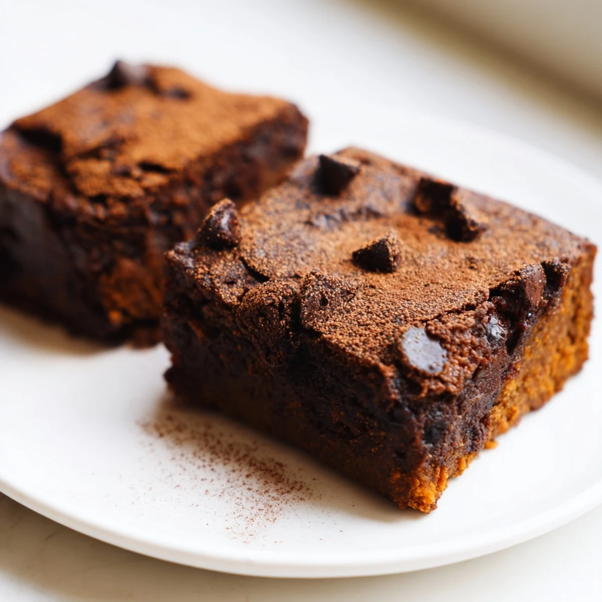 Fudgy sweet potato brownies, featuring dark chocolate chips, baked to perfection for a satisfying dessert.