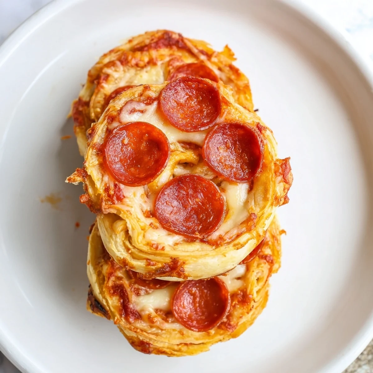 Golden-brown Mini Pepperoni Pizza Pinwheels, fresh from the oven, offering a delightful appetizer.