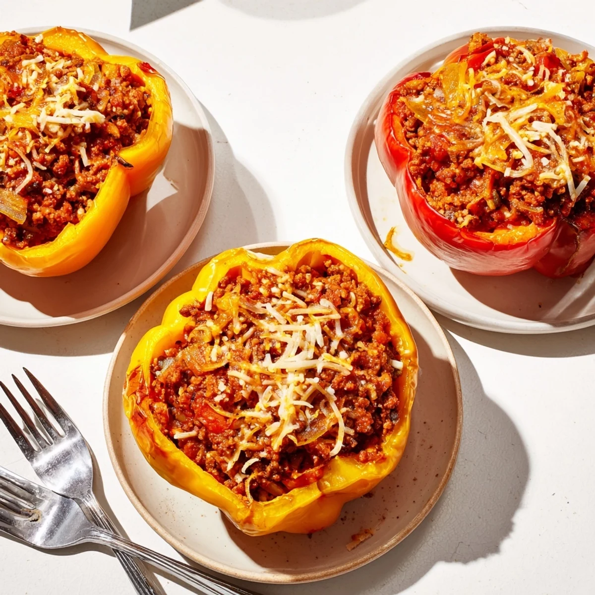Sloppy Joe Stuffed Bell Peppers brimming with savory beef and bubbly cheddar cheese, ready to enjoy.