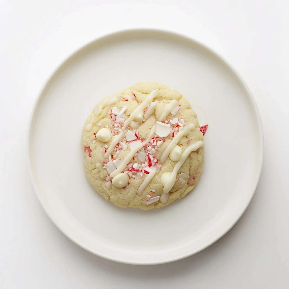 Close-up of golden-brown White Chocolate Peppermint Bark Cookies, brimming with melted chocolate and peppermint pieces.
