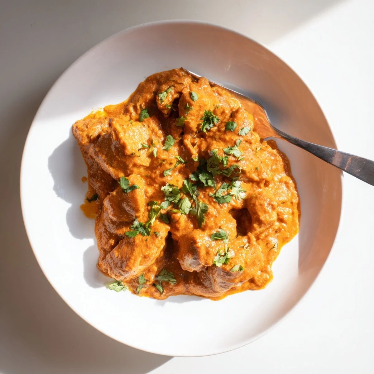 A vibrant bowl of Instant Pot Chicken Tikka Masala, swimming in a rich, creamy coconut sauce with tender chicken.