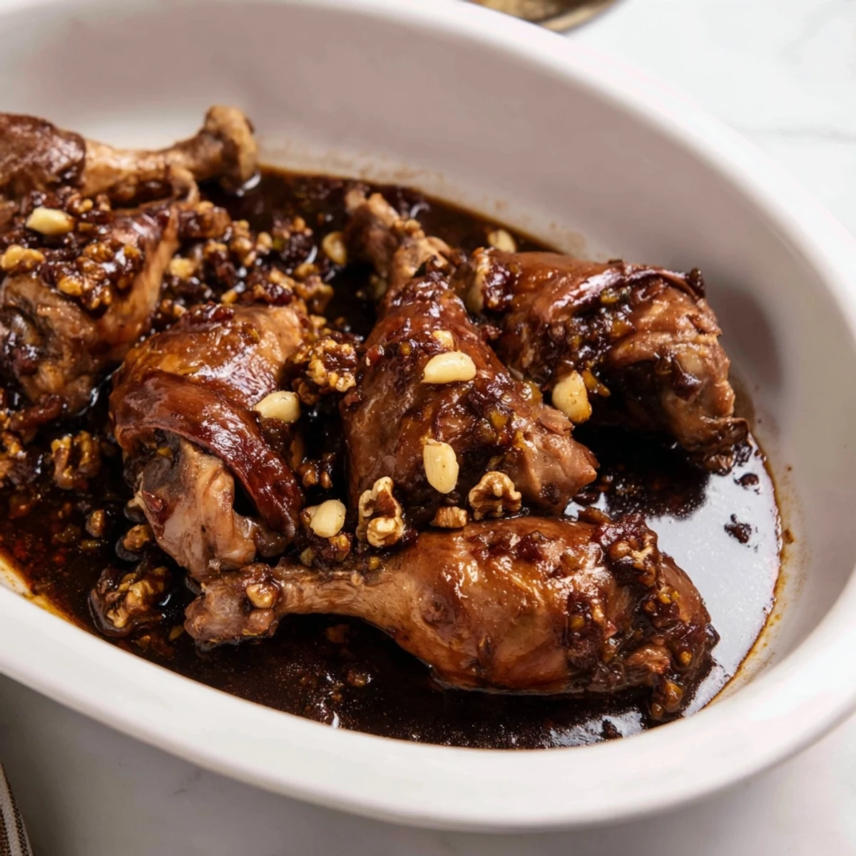 Hearty Budget Fesenjan stew, ready to serve, a flavorful Persian meal perfect for dinner.