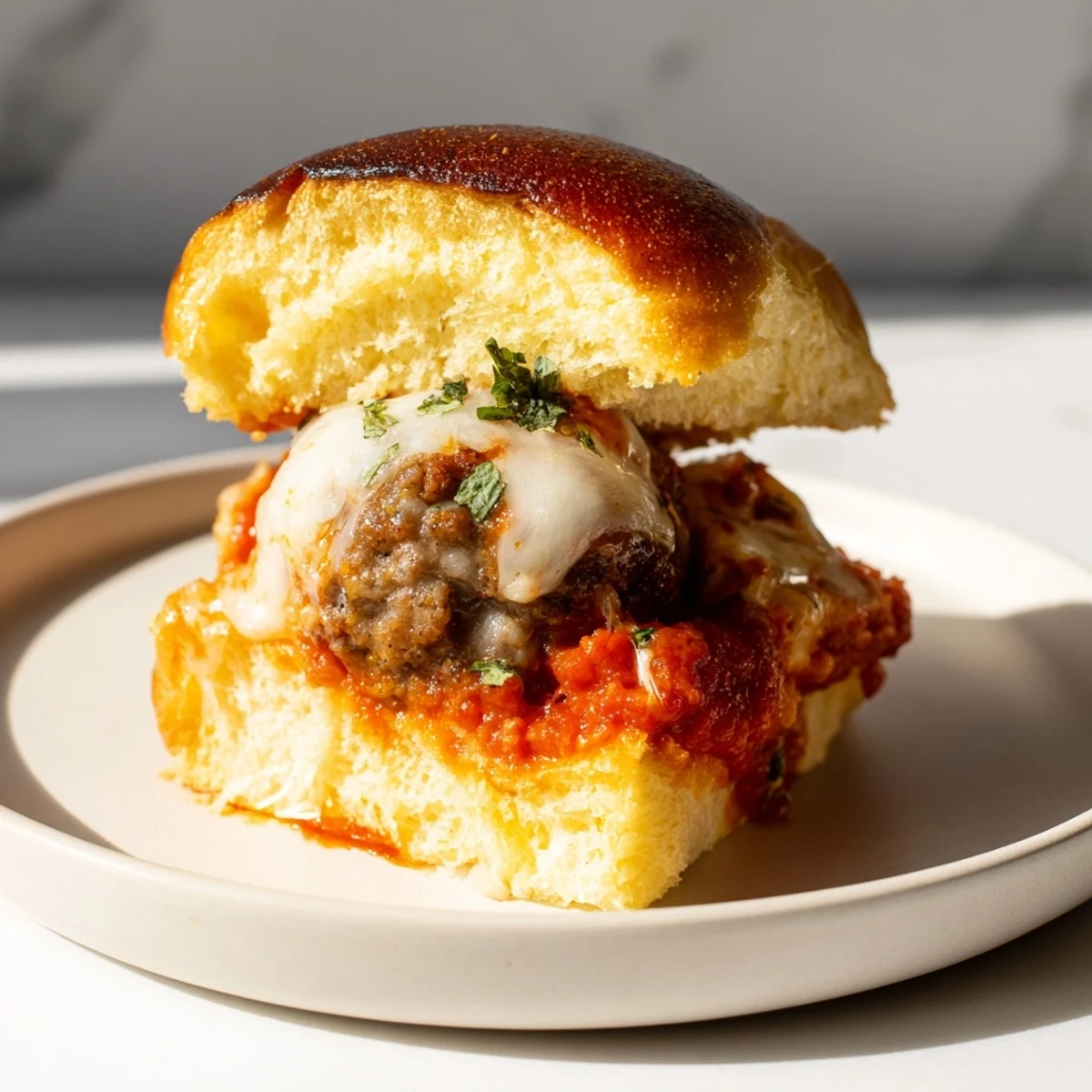 Warm and cheesy Easy Christmas Meatball Sliders ready to serve on a platter, a holiday favorite.