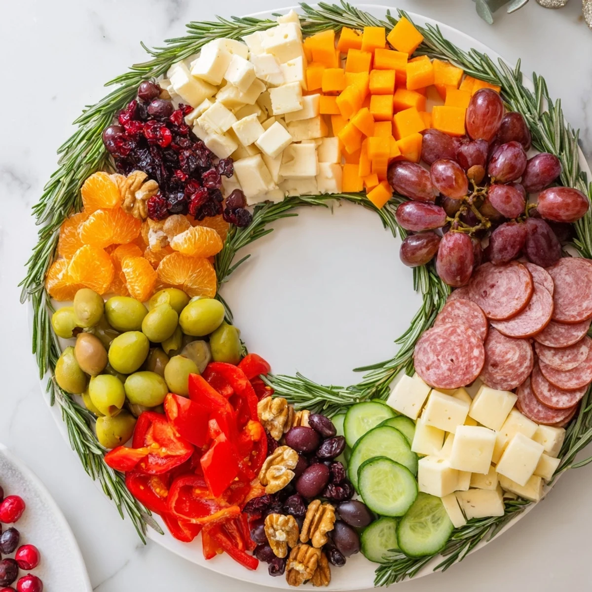 Vibrant Simplified Grazing Board Wreath featuring colorful cheeses, meats, and fresh produce.
