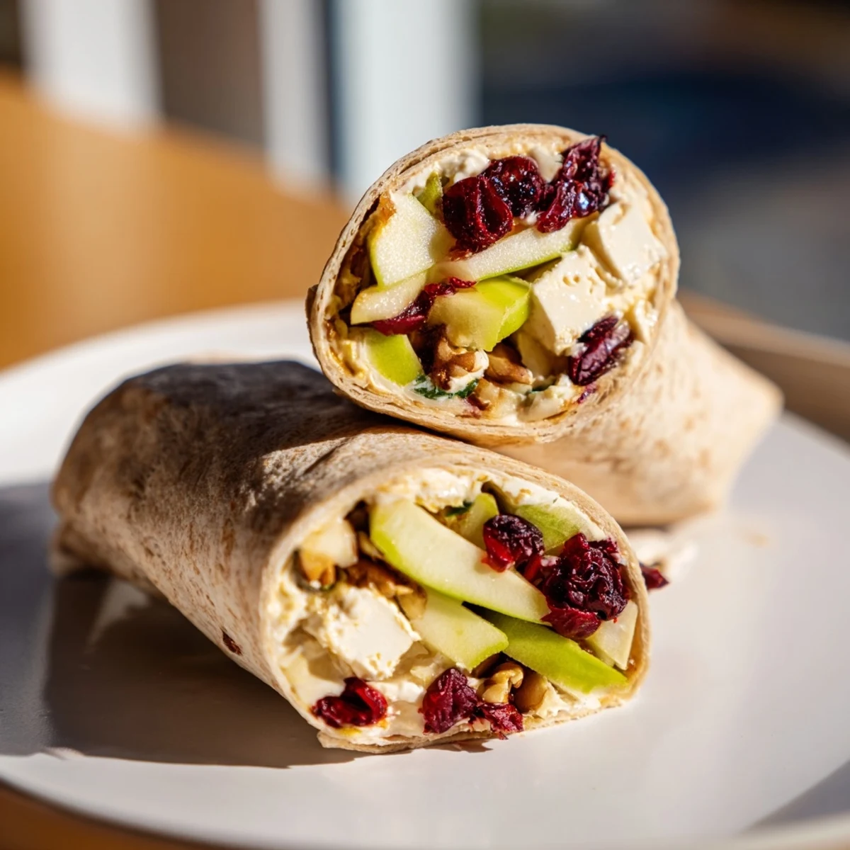 Cranberry Goat Cheese & Walnut Wrap is a vibrant, colorful lunch, layered with goat cheese and sweet cranberries.
