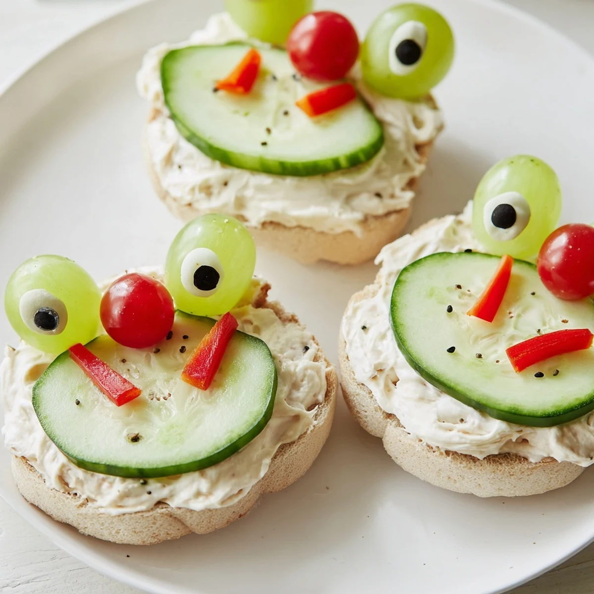 Froggy sandwich cutouts, whimsical frog-shaped sandwiches, ready with fresh cucumber and creamy filling.