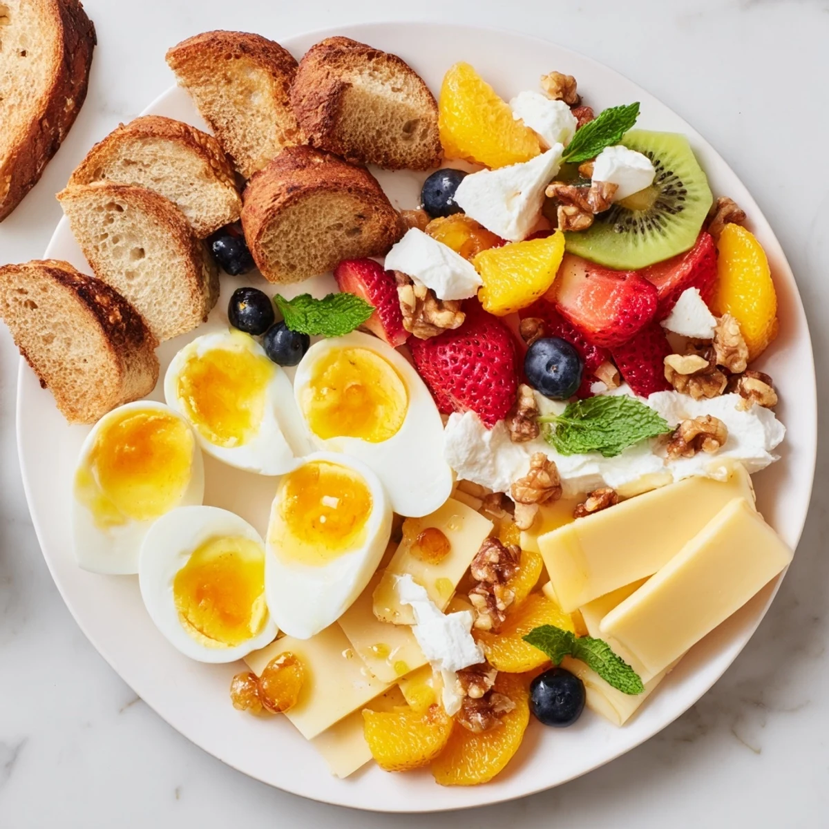 Vibrant Good Morning Sun Breakfast Board arranged with fresh fruits, cheese, and pastries for a delicious feast.