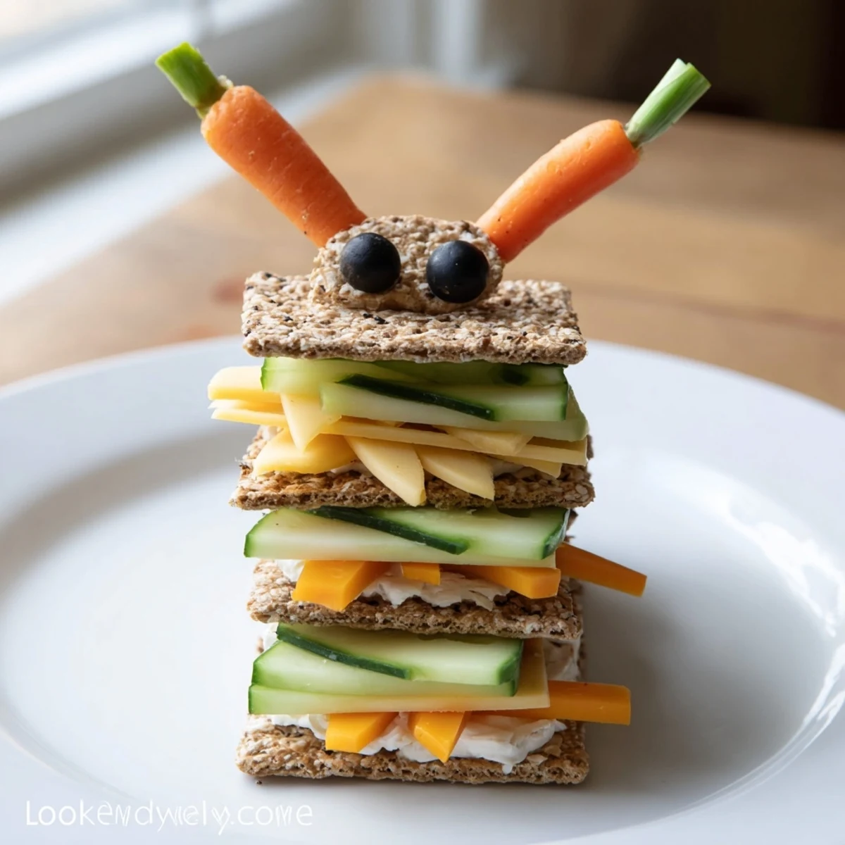 See vibrant Giraffe Tall Cracker Stacks, a fun snack with crackers, cheese and veggie giraffe details.