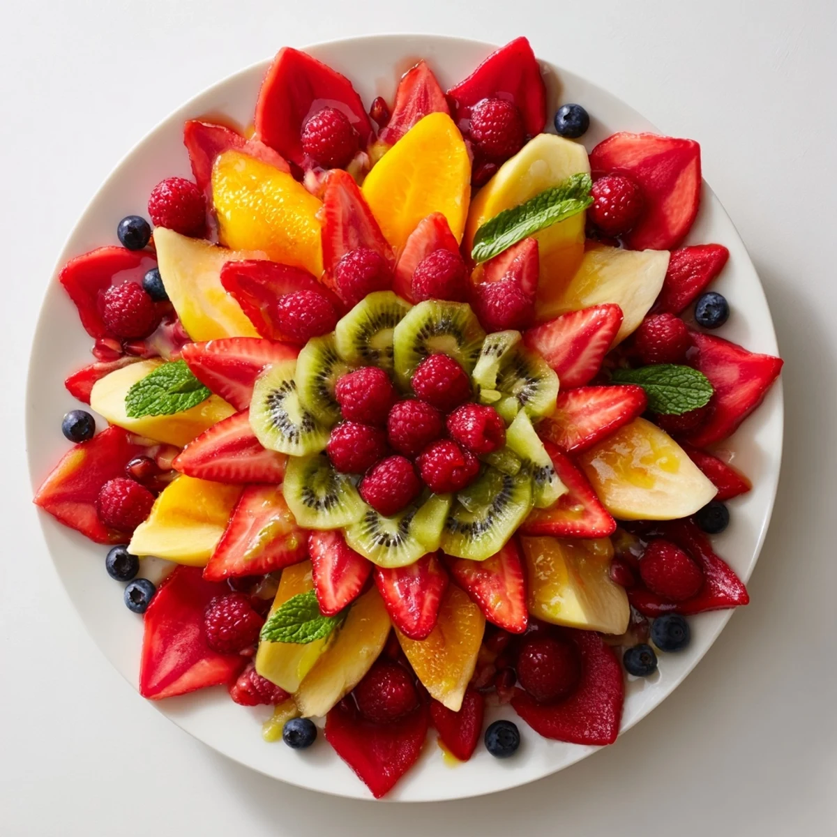 Bright and colorful Festive Poinsettia Fruit Bowl, perfect for Christmas or Easter, layered with juicy mixed fruits.