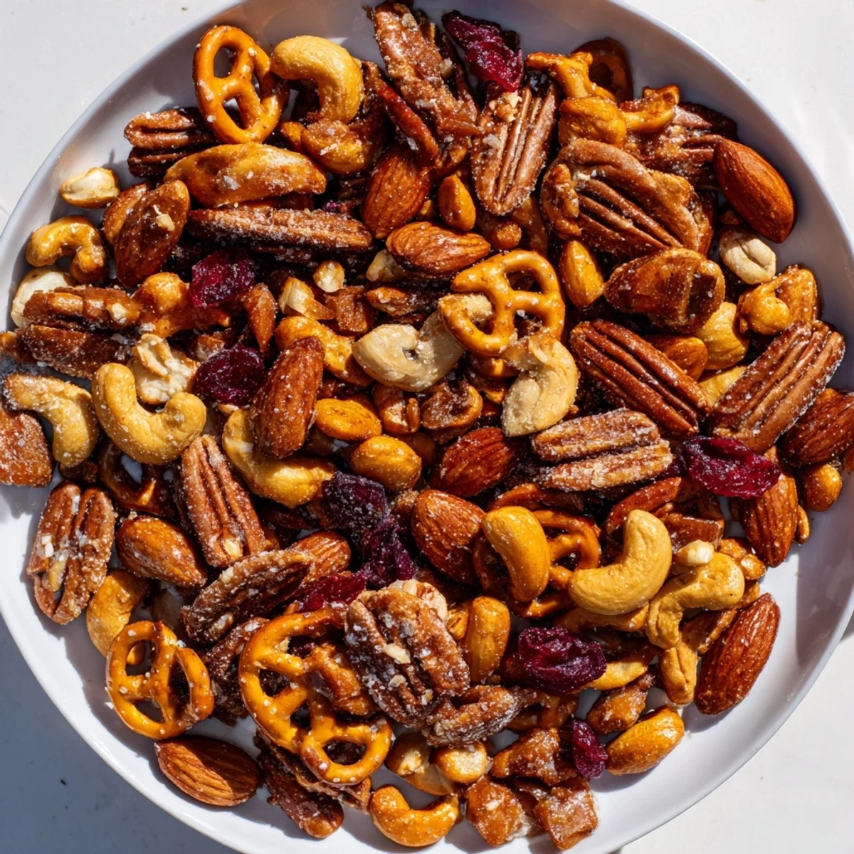 Crunchy Sweet and Salty Holiday Nut Bowl with golden nuts and holiday spices, perfect for gifting.