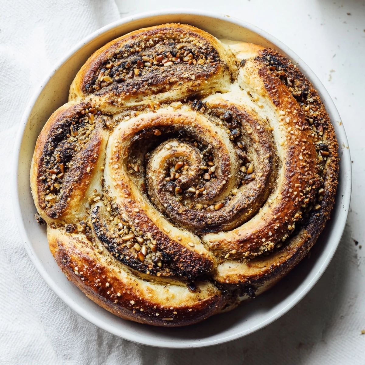 Spiral growth bread, a unique artisan loaf, shows off a visual Fibonacci pattern, golden and crusty.