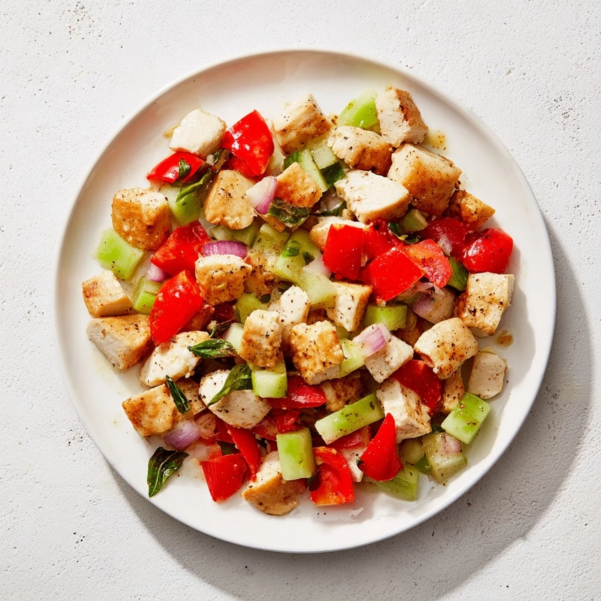 A close-up view of the Cucumber and Chicken Clean Shaker, highlighting fresh herbs and protein-packed chicken.