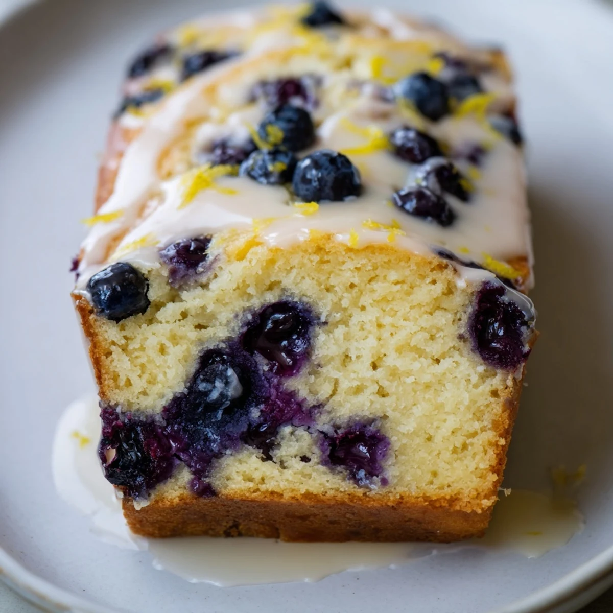 Moist Lemon Blueberry Yogurt Loaf, studded with juicy blueberries and drizzled with a sweet glaze.