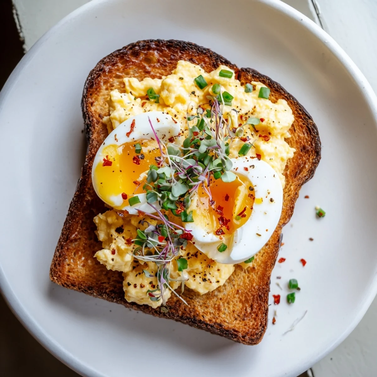 This Egg Flight Toast offers a trio of perfectly cooked eggs on crispy sourdough toast, ready to eat.