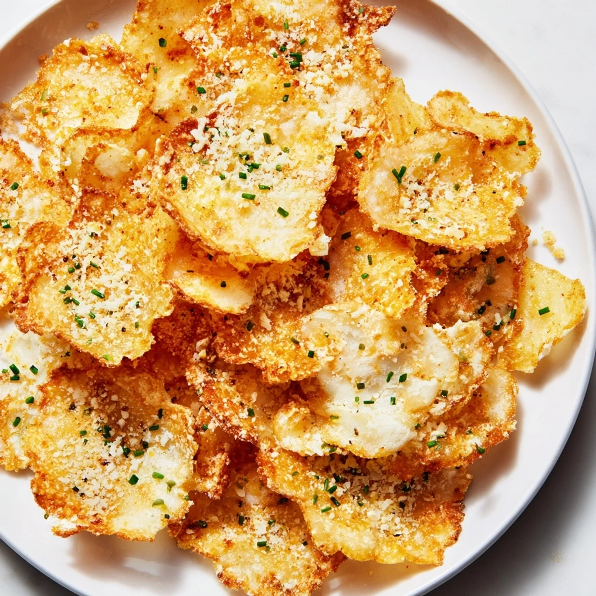 Golden, crunchy Crispy Cottage Cheese Chips, perfect alongside a spicy salsa for dipping and enjoyment.