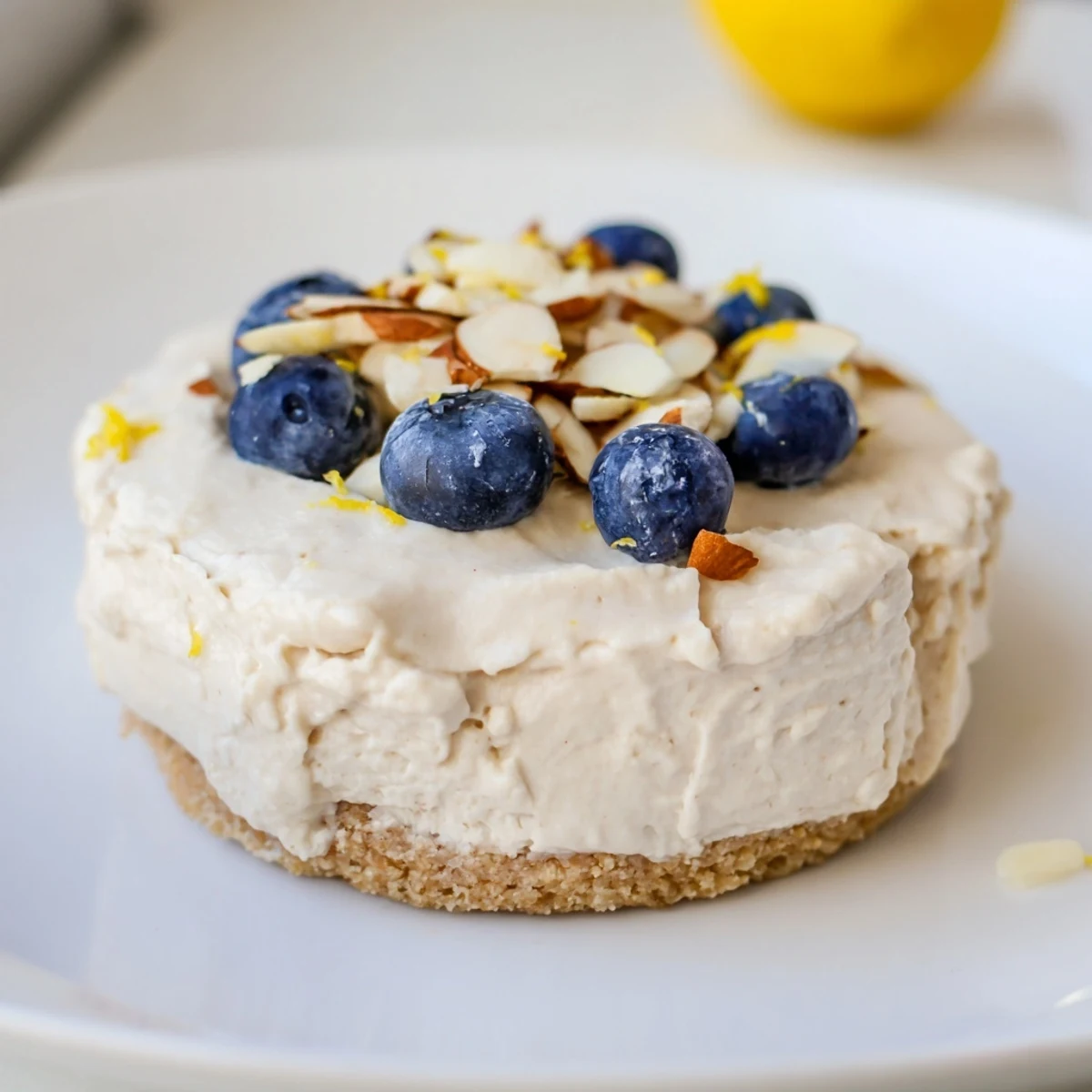 A close-up of vibrant Protein Cheesecake Cups, topped with fresh, juicy berries, ready to serve.