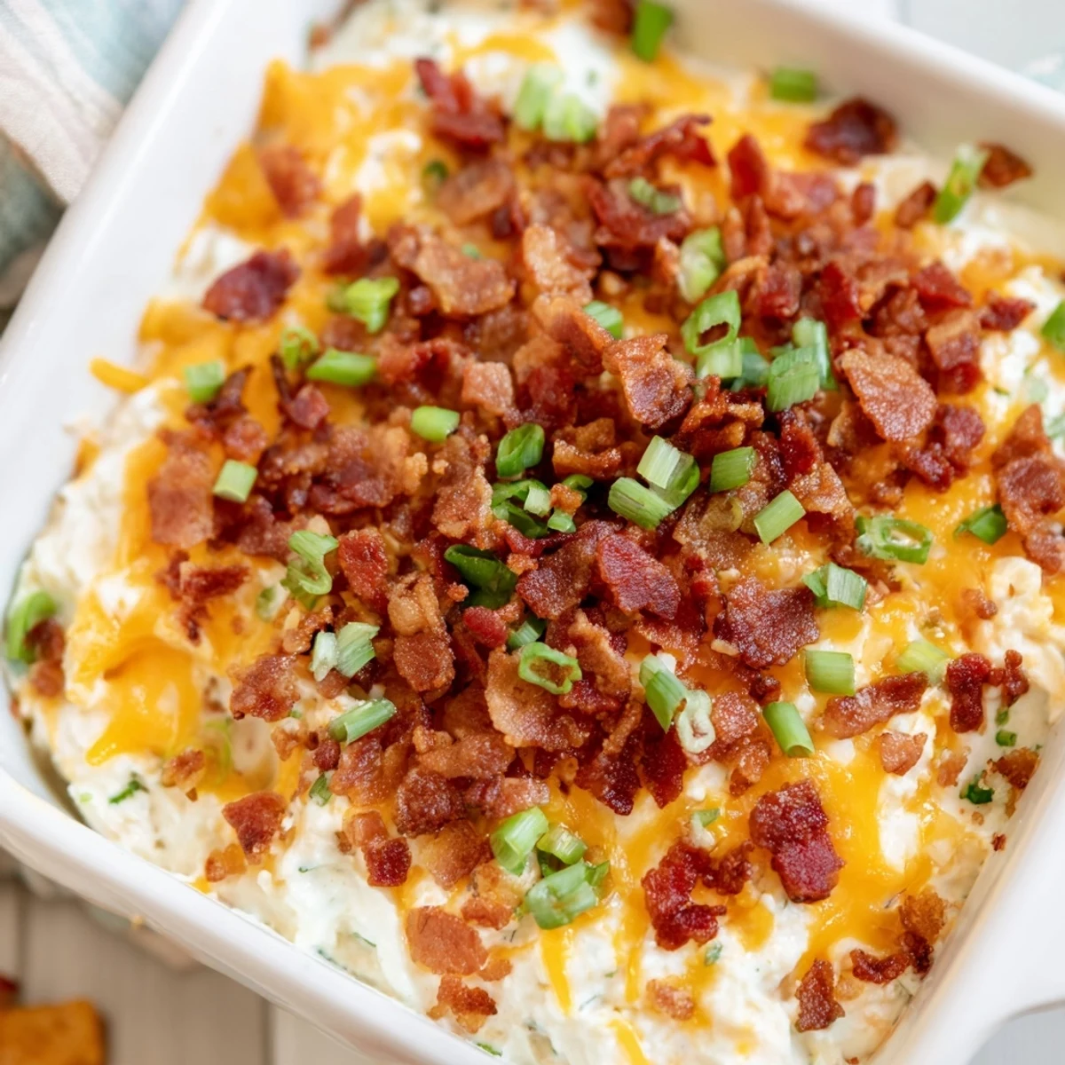 Homemade Cheesy Bacon Ranch Dip: a comforting blend of cheese, bacon, and herbs, perfect with tortilla chips.