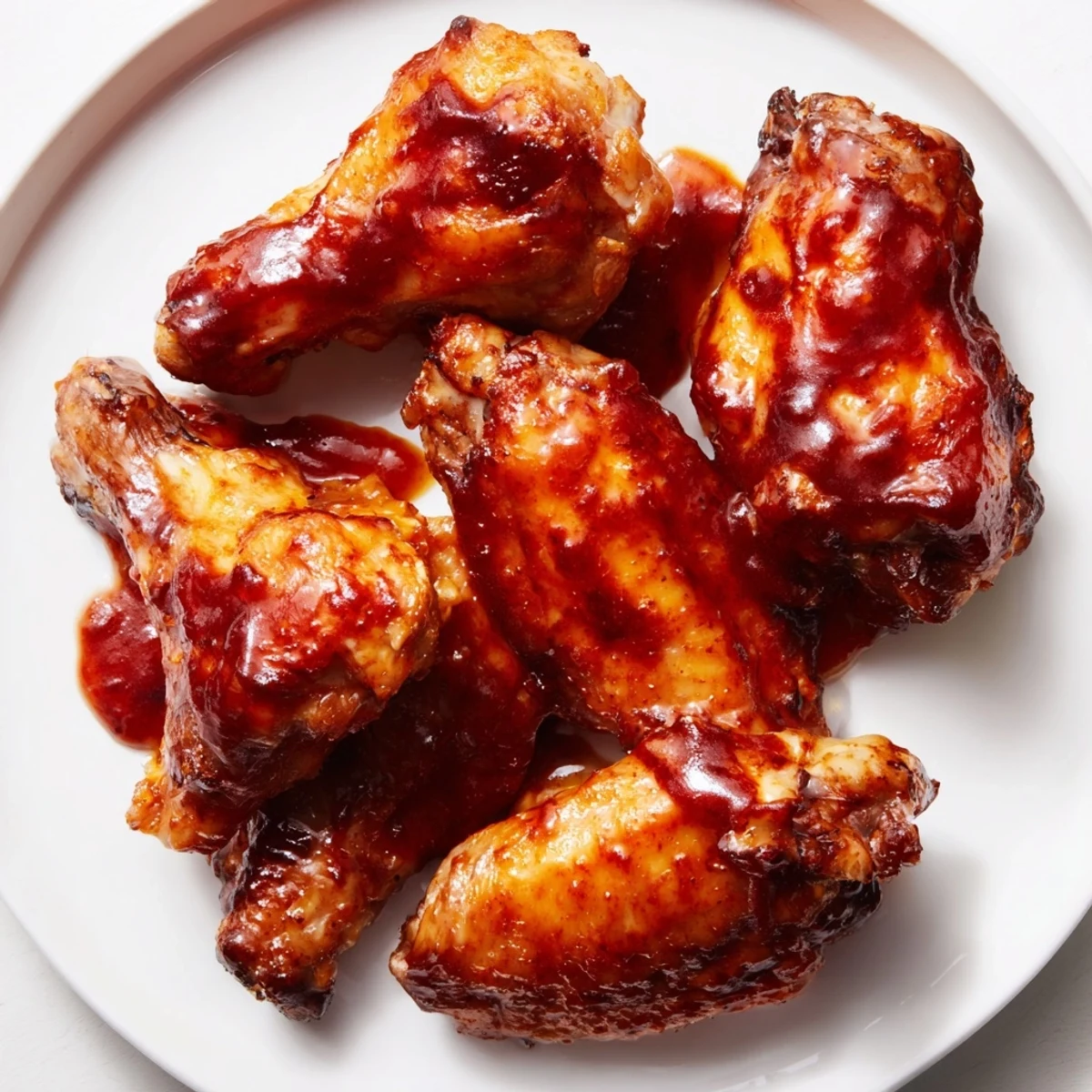 Golden, glistening Baked Sticky Honey BBQ Wings sit ready to be devoured, perfectly coated.