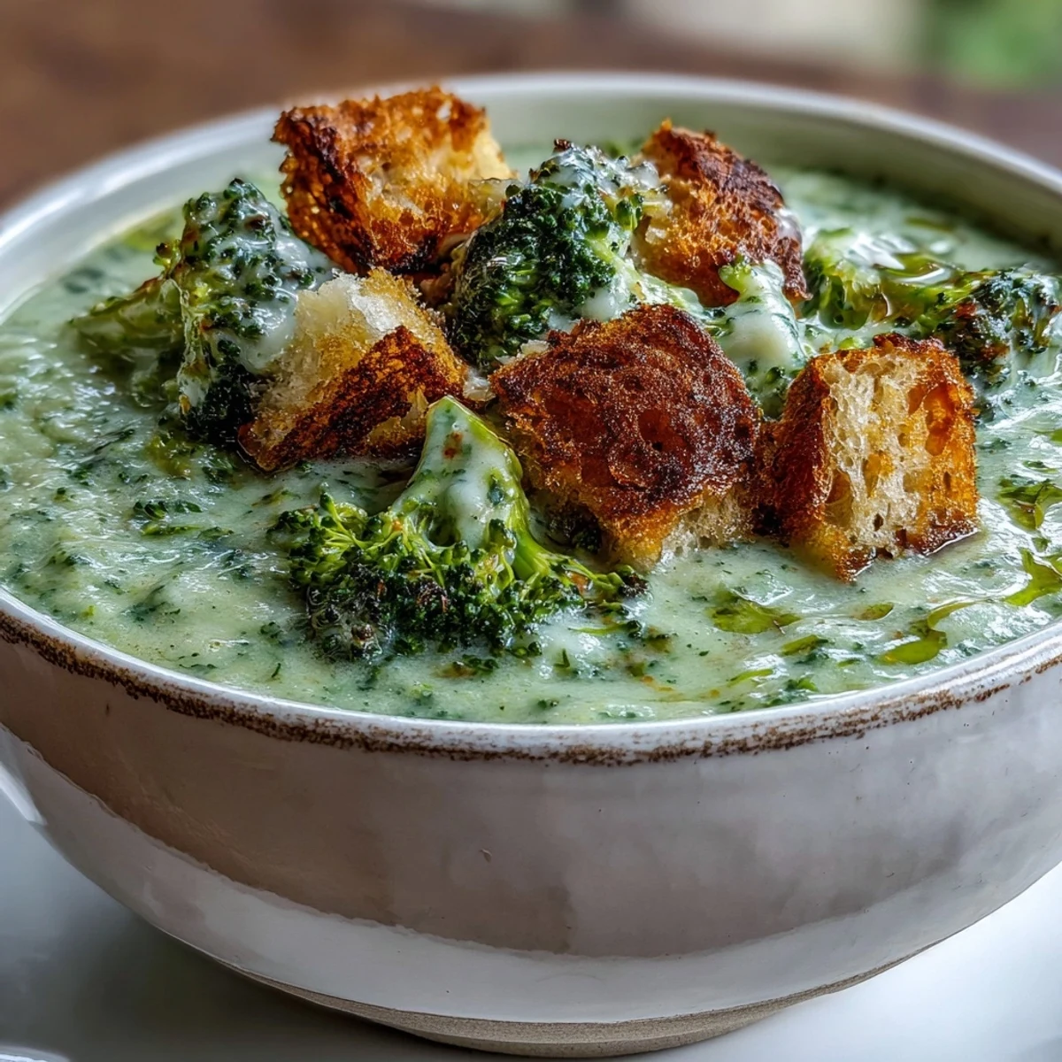Roasted cauliflower and broccoli florets simmer in a rich, herb-infused broth in a cozy pot on the stove.