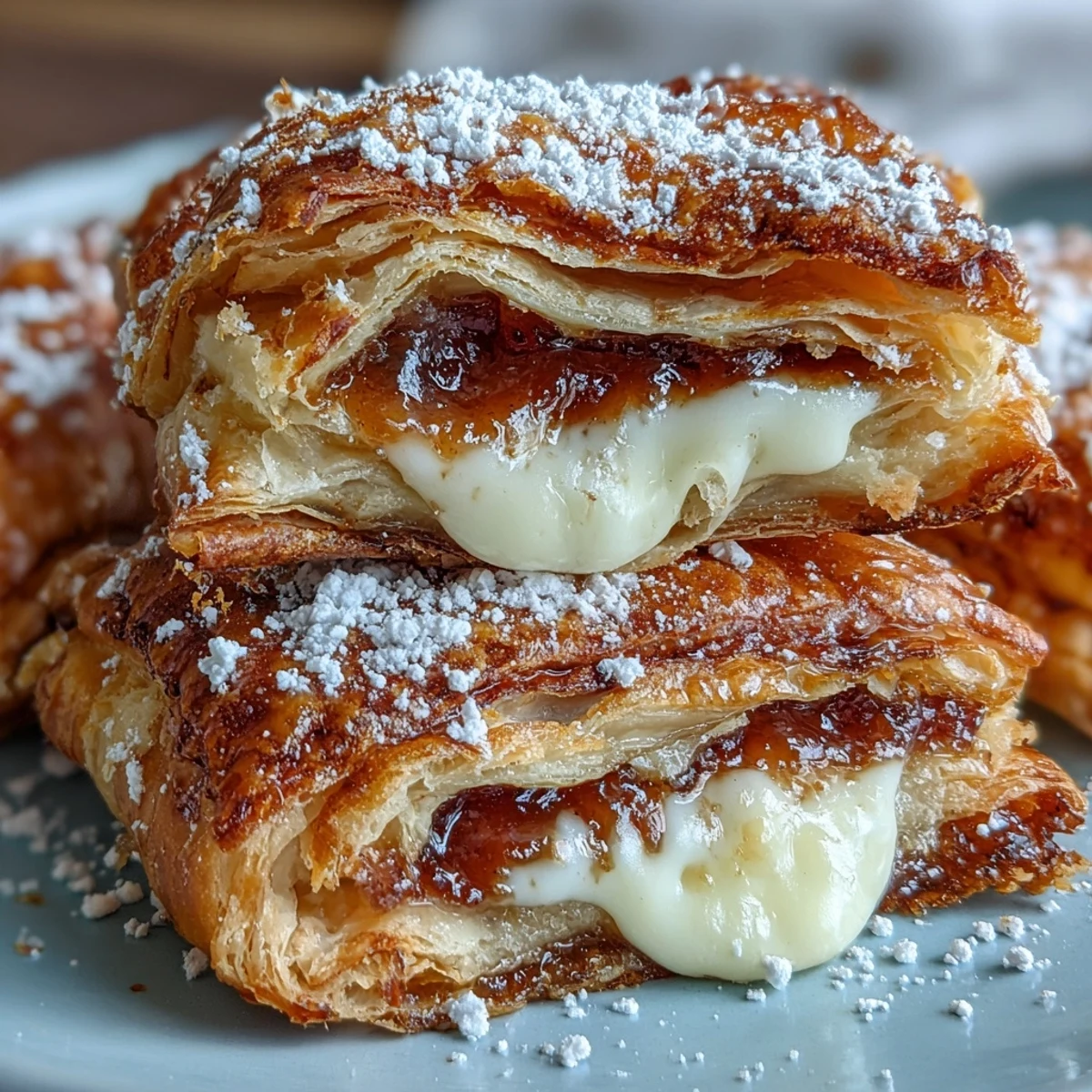 Freshly baked Guava Cheese Pastries on a rustic tray, showing flaky texture with warm, gooey center.