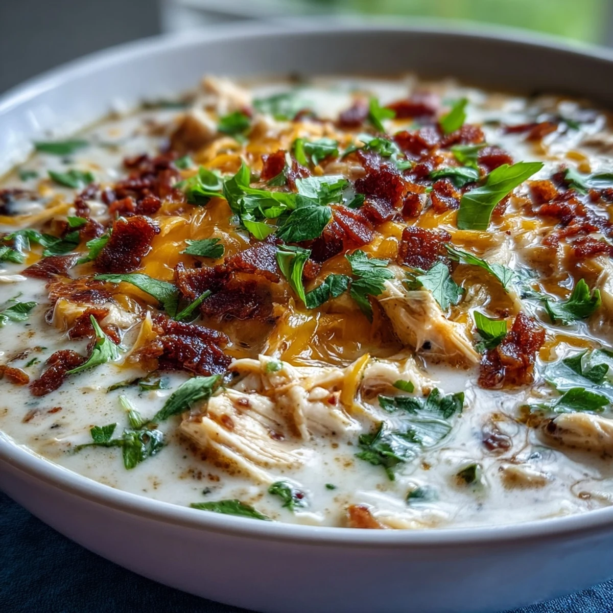 Creamy Spicy Jalapeño Popper Chicken Soup with shredded chicken and melted cheddar in a rustic bowl.