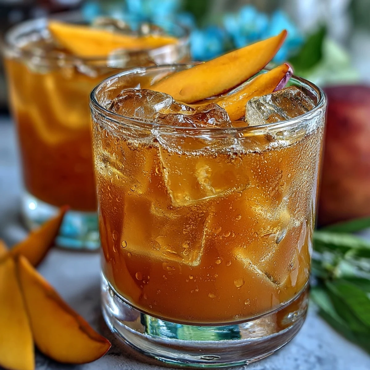 Bright and bubbly, this refreshing Mango Iced Tea features a slice of ripe mango floating on top, perfect for a summer party.