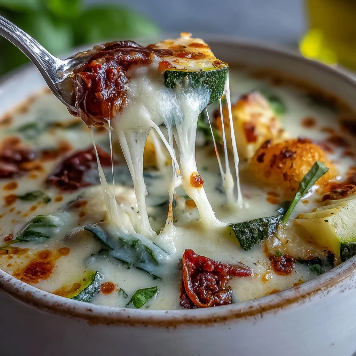 Creamy Garlic Parmesan Veggie Soup steaming in a bowl, topped with extra grated Parmesan, fresh herbs, and cracked black pepper.