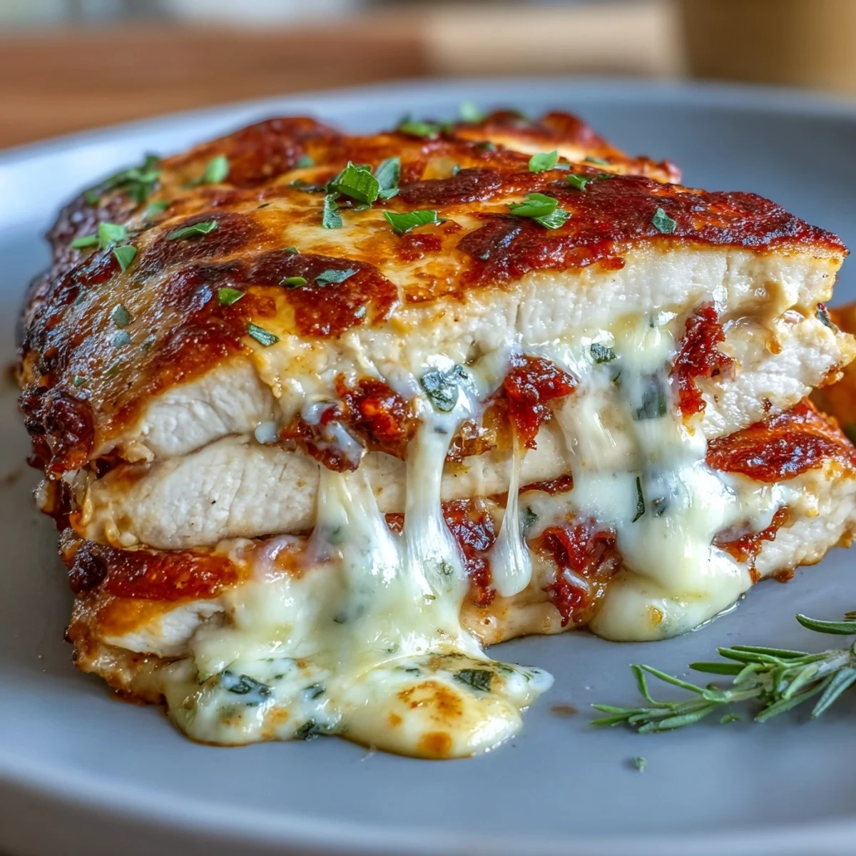 Juicy chicken breasts stuffed with gooey mozzarella, savory pepperoni, and tangy marinara sauce, seared and baked to golden perfection.