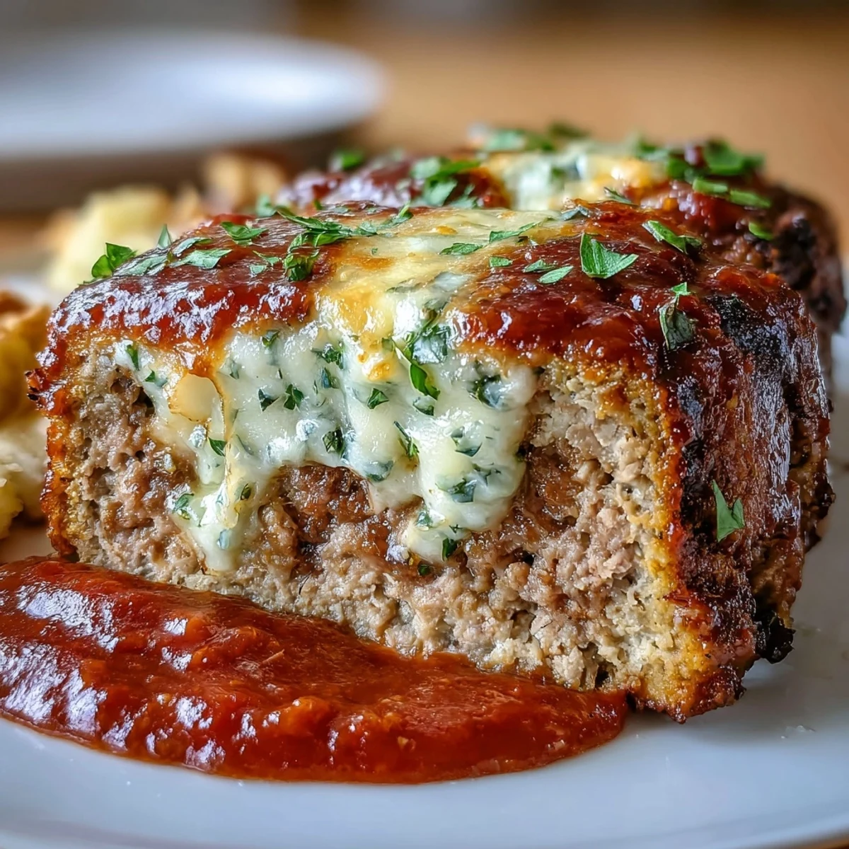 Juicy Italian meatloaf layered with marinara sauce and bubbling mozzarella, a comforting family dinner centerpiece.  