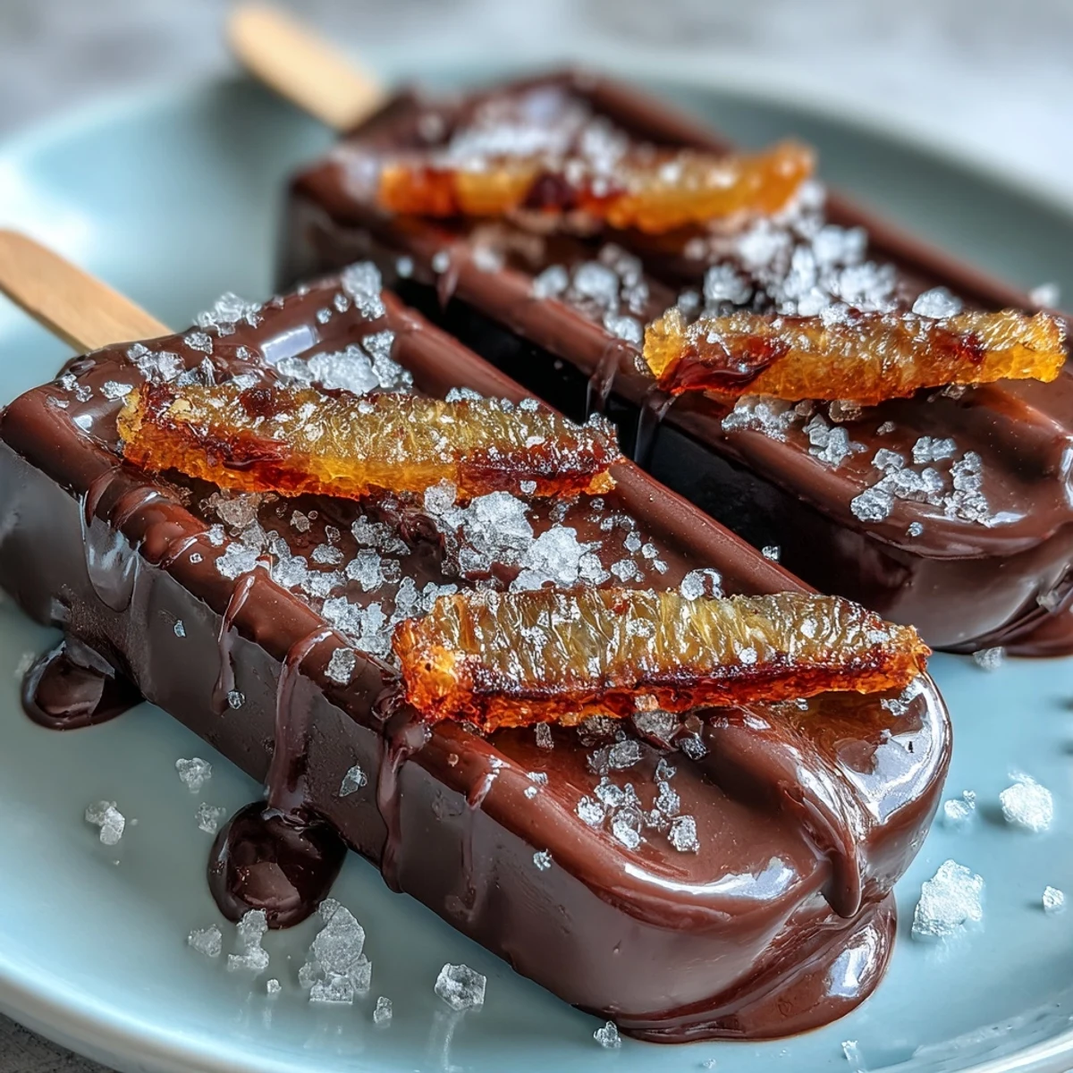 Luxurious candied orange hot chocolate stirrers with dark chocolate and sea salt.  
