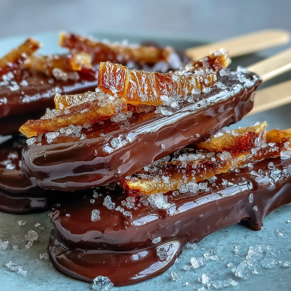 Elegant homemade chocolate stirrers featuring candied orange peel, perfect for Valentine's gifting.  