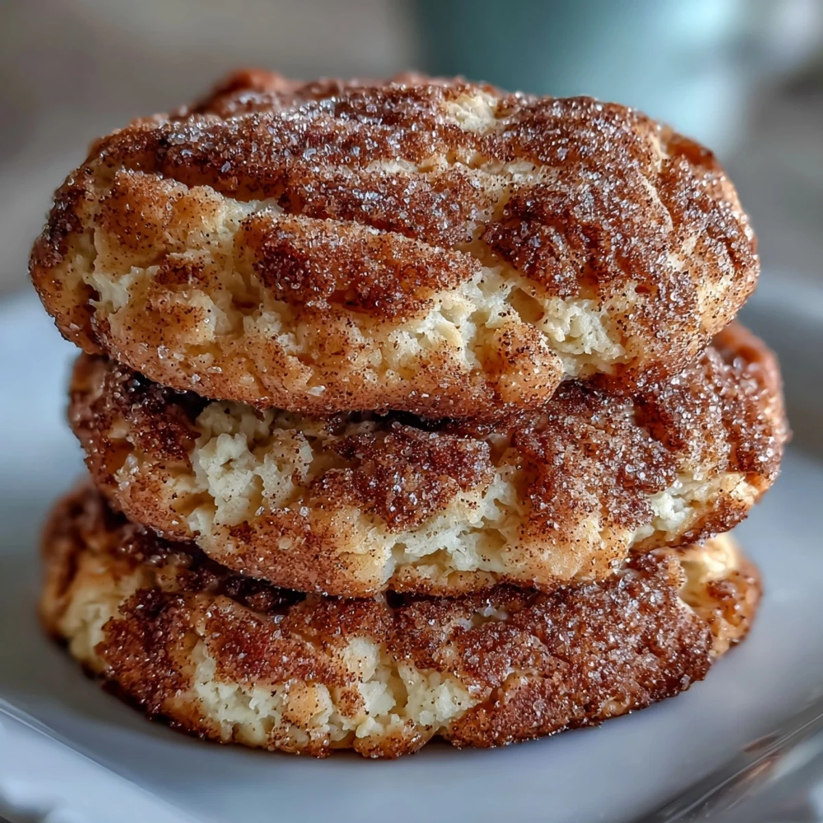 Soft and pillowy cottage cheese snickerdoodle cookies rolled in cinnamon sugar, offering a tangy twist on a beloved classic.