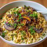 Homemade Creamy Mushroom Stroganoff Ramen recipe with tender mushrooms and a velvety sauce.