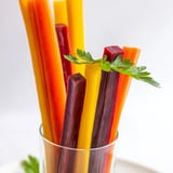 Fresh, crisp Simple Crudités: these rainbow carrot sticks offer a refreshing crunch, ready to enjoy.