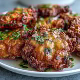 Freshly fried Cauliflower Bhajis feature a crispy chickpea flour batter and a cooling mint yogurt dip.