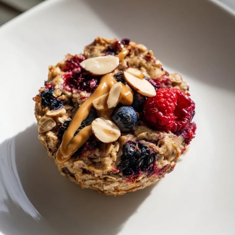 Golden baked oatmeal cups with winter berries, a delightful and healthy breakfast option ready to enjoy.