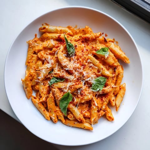 15-Minute Creamy Red Pepper Pasta, a vibrant pasta dish featuring a rich, velvety red pepper sauce, ready fast.