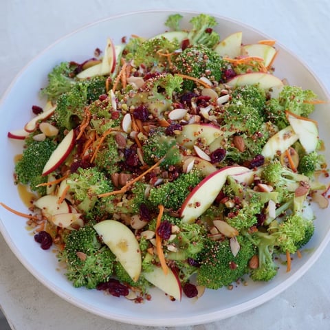 Fresh Broccoli and Apple Hot Girl Salad, with bright green broccoli florets and crisp apple slices.