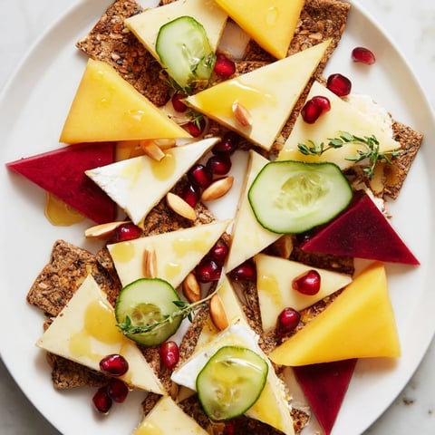 Arranged triangles of the Tessellation Appetizer board make this a colorful grazing delight.