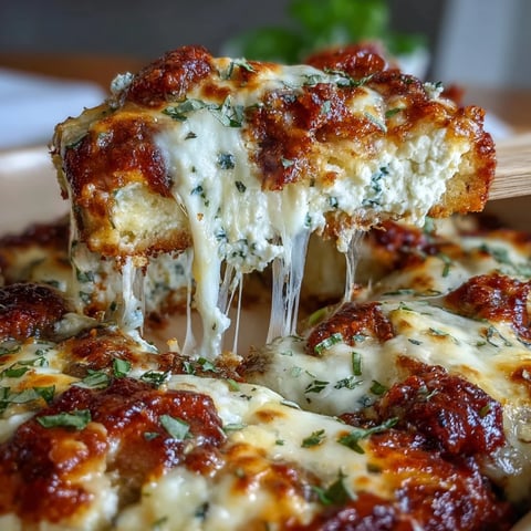 Baked pizza-inspired cottage cheese casserole with layers of creamy cheese, tomato sauce, and savory herbs.